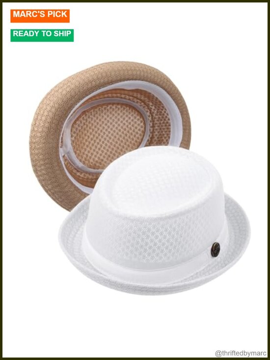 Lightweight Mesh Pork Pie Straw Fedora Bowler Hat
